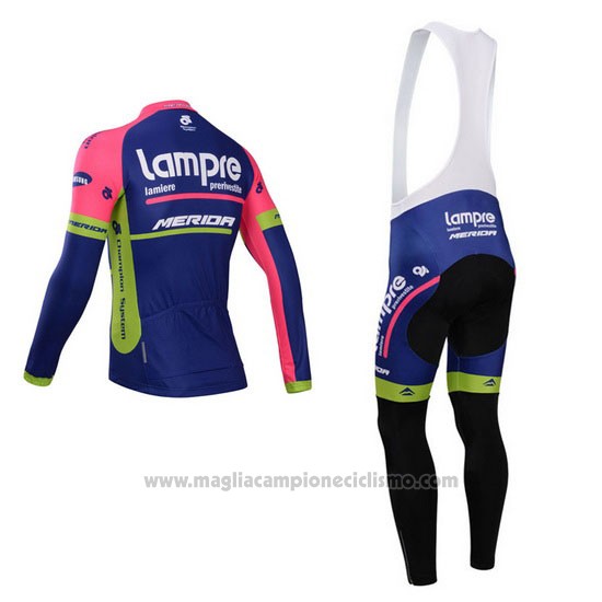 2014 Abbigliamento Ciclismo Lampre Merida Rosa e Blu Manica Lunga e Salopette